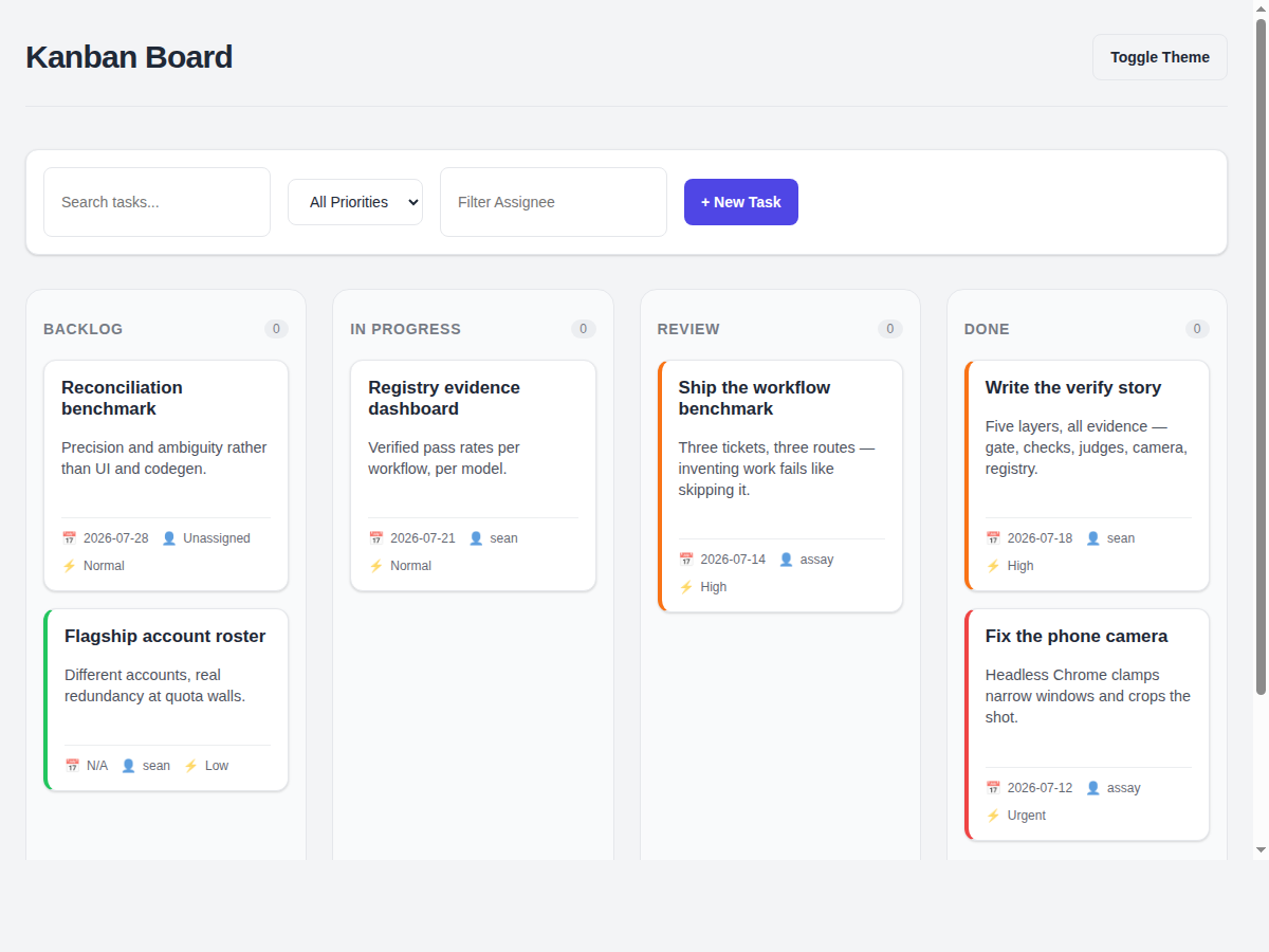 Kanban board built by gemma4:31b