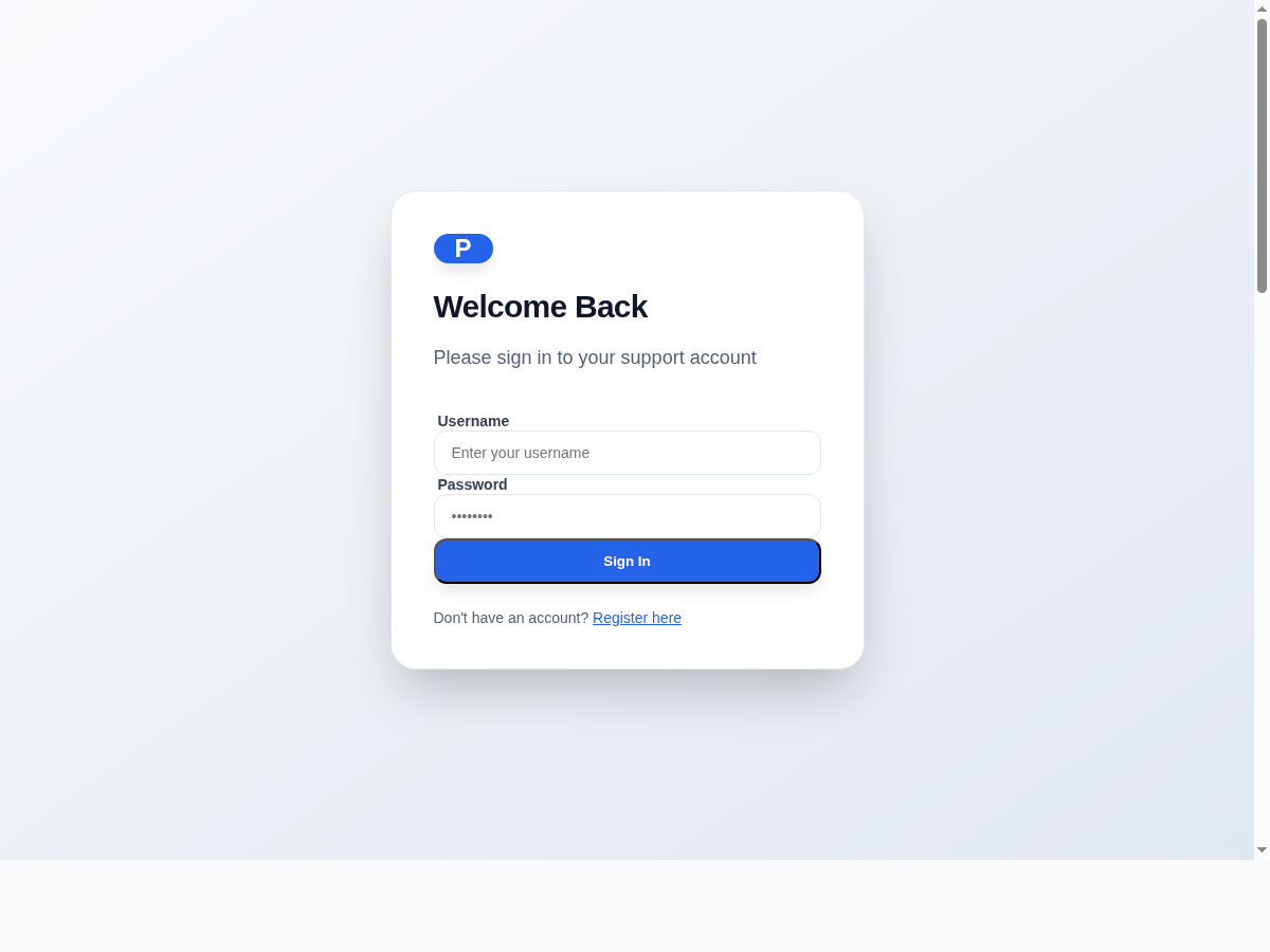 Customer support portal login built by gemma4:31b